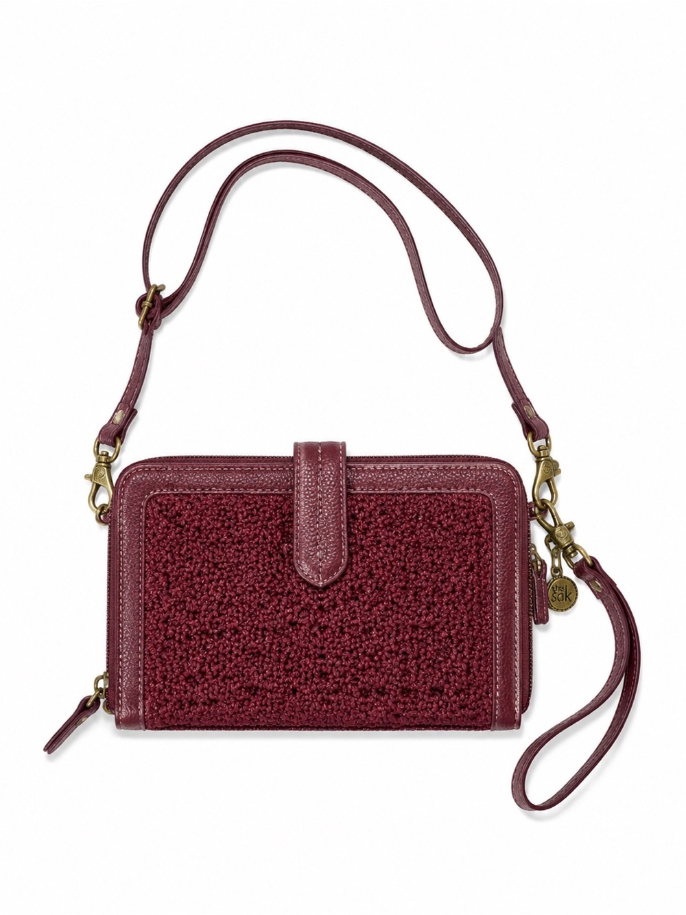 The Sak Iris Burgundy Crochet Smartphone Wallet Crossbody Wristlet